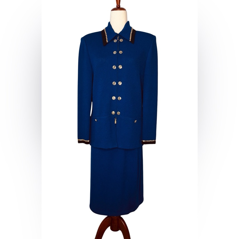 St. John by Marie Gray Blue Jacket and Skirt Suit